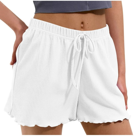 Yuanlook Womens Pajama Shorts,Soft Comfy Sleep Shorts Casual Elastic Waist Pj Short - White - M