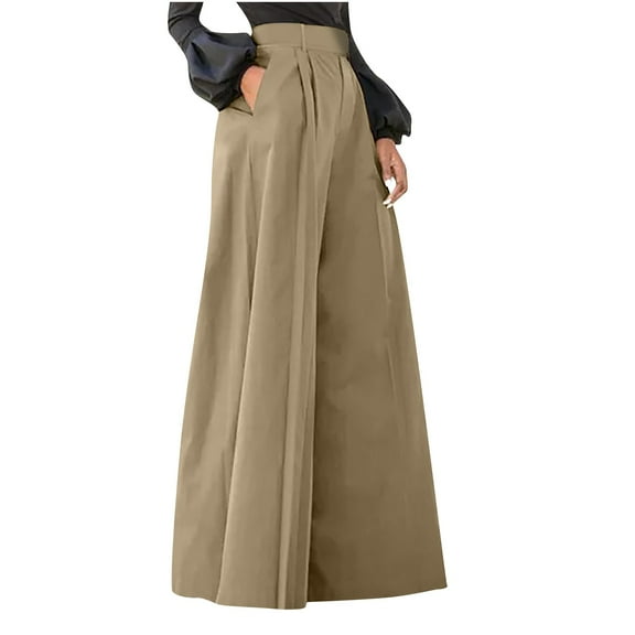 Yuanlook Womens Palazzo Pants,Long Straight Leg High Waist Wide Leg Stretchy Loose Fit Casual Trousers with Pocket