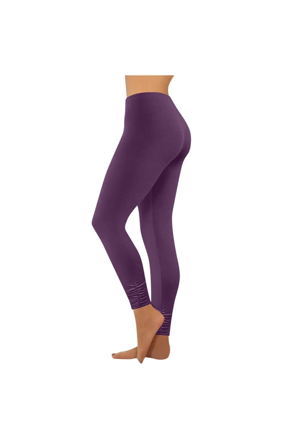Womens Plus Size High Waisted Ruched Hem Leggings Stretchy Soft Yoga Pants for Studio Practice Size S-4XL