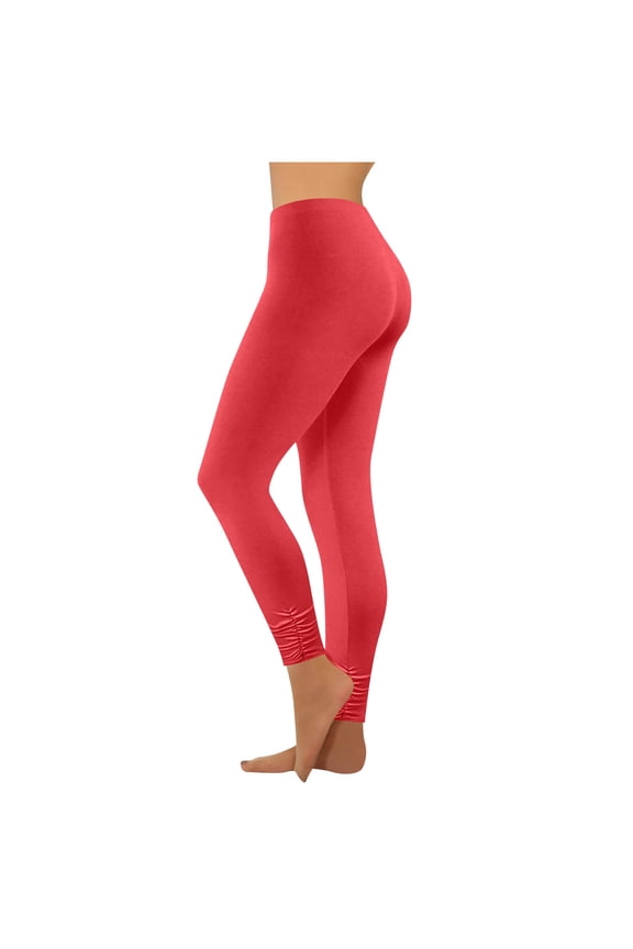 Womens Plus Size High Waisted Ruched Hem Leggings Stretchy Soft Yoga Pants for Studio Practice Size S-4XL