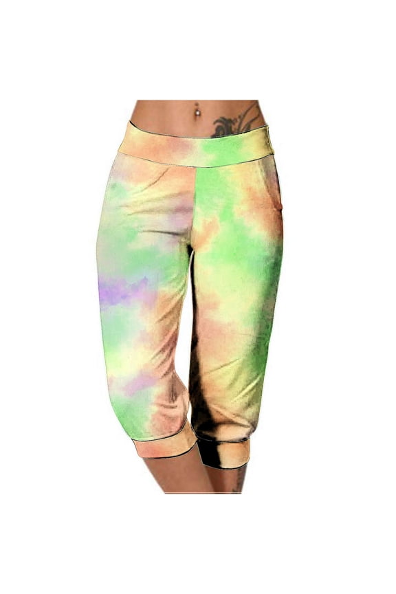 Womens Tie-Dye Capri Jogger Pants Lightweight Breathable Yoga & Casual Trousers Size S-XXXL
