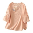 thumbnail image 1 of Yuanlook Womens Tops Casual Crew Neck Shirts 3/4 Sleeve Loose Fit Blouses Ruffle Sleeve Summer Tees - Pink - XL, 1 of 5