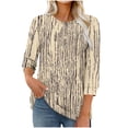 thumbnail image 1 of Yuanlook Womens Tops Crew Neck,3/4 Length Sleeve Dressy Casual Crewneck Tunics Tees Shirts Summer Cute Blouses Fashion - Khaki - S, 1 of 6