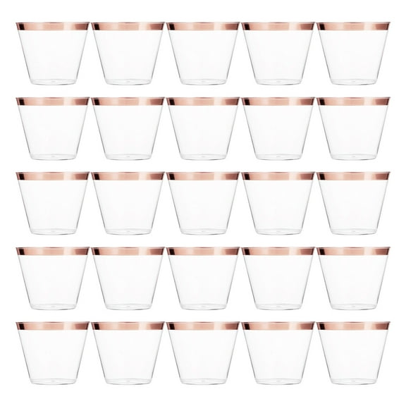 Yuanmiaoke 25pcs Rose Gold Plastic Party Cups Disposable Cups Picnic Drinking Mugs Party Supplies for Wedding Birthday