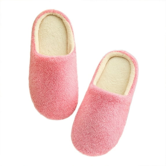 Yuanmiaoke Women's Cozy Furry House Slippers Mens Cotton-Padded Plush Slippers Couples Winter Home Shoes - Size 40/41 (Pink)