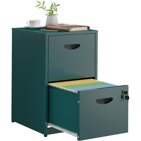 Yuanmin 2 Drawer File Cabinet with Lock,Green Metal Office Drawers Filing Cabinets for Home Office, Two Drawer Under Desk File Cabinet for Hanging Letter,Easy Assemble