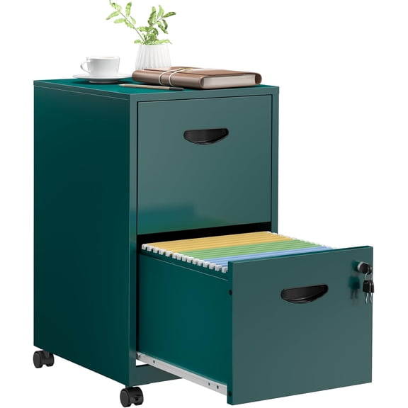 Yuanmin 2 Drawer File Cabinet with Lock,Green Rolling File Cabinet for Home Office,Printer Stand, Metal Small Mobile Filing Cabinets on Wheels for Hanging Letter