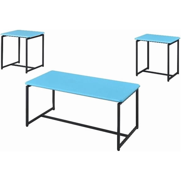 Yuanmin 3-Piece Coffee Table Set with Carbon Fiber Wrapped Top and Metal Frame, Includes 1 Rectangular Coffee Table and 2 End Tables for Living Room, Blue