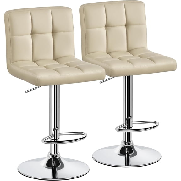 Yuanmin Bar Stools Set of 2, Adjustable PU Leather Swivel Barstools, Modern Counter Stools with Back and Footrest for Bar, Kitchen, Dining Room, Khaki