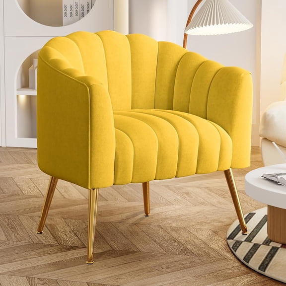 Yuanmin Oversized Pumpkin Couch Accent Chair, Modern Comfy Velvet Upholstered Barrel Chairs, Luxury Single Sofa Armchair for Living Room, Waiting Room, Office and Vanity, (Yellow)