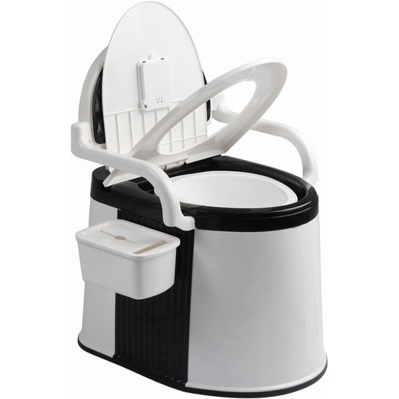 Yuanmin Portable Toilet | Back & Handrail Design Commode with 5 Gallon Bucket Inner, Camping RV Toilet for Adult, Kids, Home, Boat, Van, Travel, Black