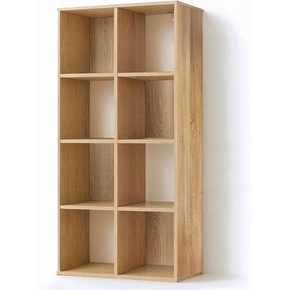 Yuanmin Sturdy Room 11-Inch Cube Storage Organizer Shelf, with Thick Exterior Edge, Storage Shelf Divider w/Back, Bookcase, 8-Cube, Natural Oak