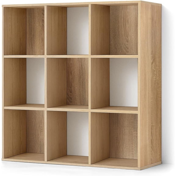 Yuanmin Sturdy Room 11-Inch Cube Storage Organizer Shelf, with Thick Exterior Edge, Storage Shelf Divider w/Back, Bookcase, 9-Cube, Natural Oak