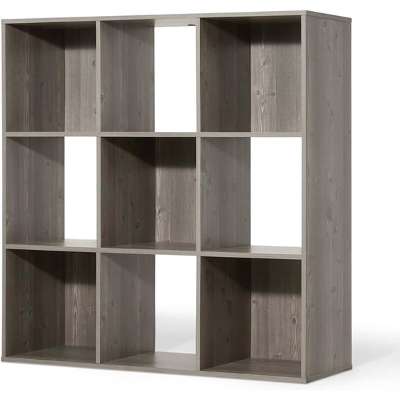 Yuanmin Sturdy Room 11-Inch Cube Storage Organizer Shelf, with Thick Exterior Edge, Storage Shelf Divider w/Back, Bookcase, 9-Cube, Rustic Grey Oak