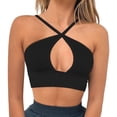 thumbnail image 1 of Yuannlog Women Tanks Cute Sports Crop Tops Halter Criss Cross Sleeveless Ribbed Cut Out Backless Yoga Camis Tank Tops, 1 of 7