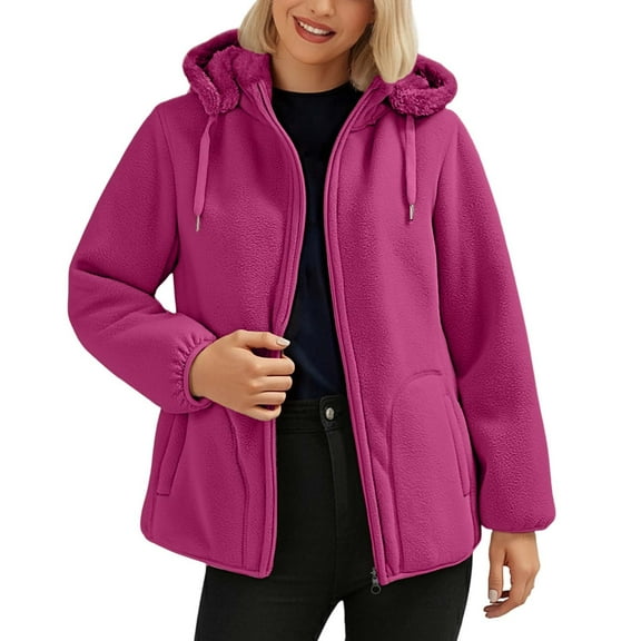 Yuannlog Womens Fuzzy Zip Up Hoodies Winter Warm Thicken Fleece Lined Pullover Sweatshirt Cozy Soft Casual Outerwear Loose Coats Jackets