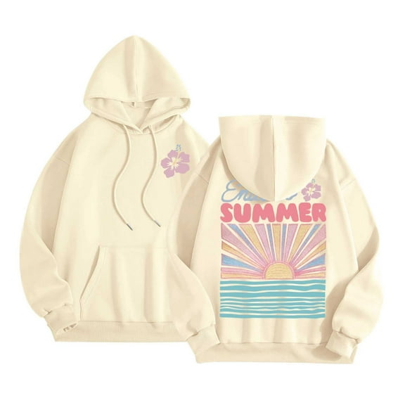 Yuannlog Womens Hoodies Autumn Letters Print Long Sleeve Hooded Sweatshirts With Pockets Loose Comfy Trendy Pullover Tops with Pockets, M