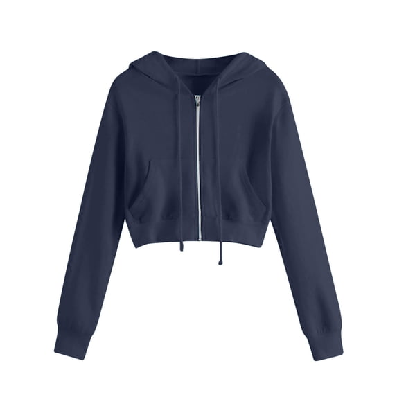 Yuannlog Womens Hoodies Autumn Zip up Casual Solid Color Coats Crop Tops Long Sleeve Zipper Loose Hooded Sweatshirts Tops With Pockets Jackets, XL
