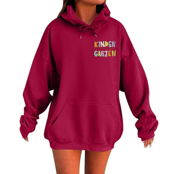 Yuannlog Womens Hoodies Casual Back To School Print Winter Hooded Sweatshirts School Season Trendy Long Sleeve Oversized Outerwear