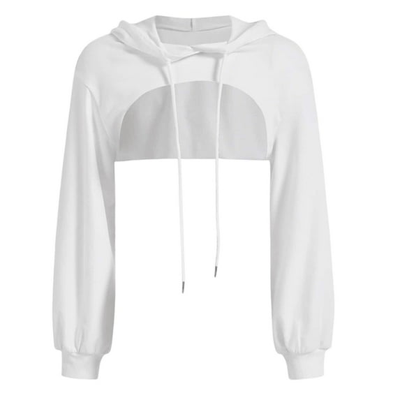 Yuannlog Womens Hoodies Crop Cover Ups Casual Long Sleeve Solid Color Irregular Hem Short Long Sleeve Tops Hooded Loose Pullover Sweatshirts