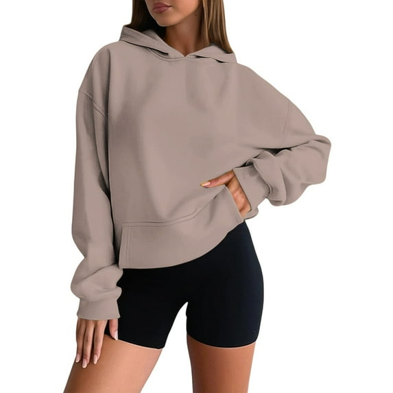 Yuannlog Womens Hoodies Crop Tops Autumn Casual Basic Pullover Sweatshirts Soft Comfortable Long Sleeve Comfy Oversized Hooded Loose Fit Tops