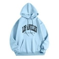 thumbnail image 1 of Yuannlog Womens Hoodies Solid Basic Fleece Letter Loose Hoodie Sweatshirts Long Sleeve With Pockets Drop Shoulder Pullovers Tops, S, 1 of 5