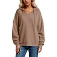 thumbnail image 1 of Yuannlog Womens Hoodies Spring Autumn Knitted Long Sleeve V Neck Pullover Casual Comfortable Soft Loose Warm Lined Sweatshirts Tops, 1 of 6