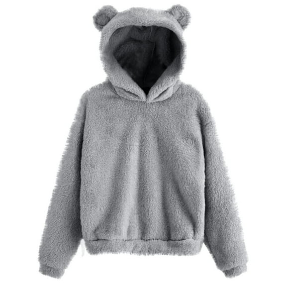 Yuannlog Womens Hoodies Thicken Hoodies Cute Bear Ears Hooded Sweatshirts Coats Autumn Winter Warm Pullovers Tops Casual Loose Outwear, XL