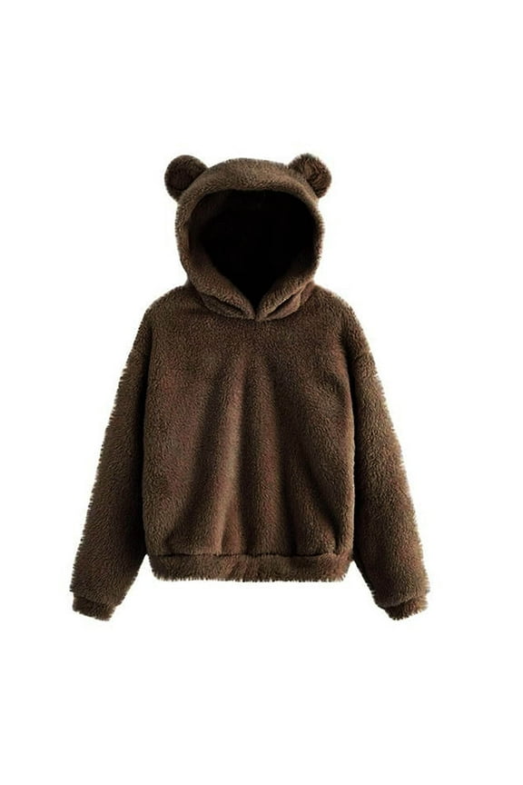 Womens Hoodies Thicken Hoodies Cute Bear Ears Hooded Sweatshirts Coats Autumn Winter Warm Pullovers Tops Casual Loose Outwear, XXL