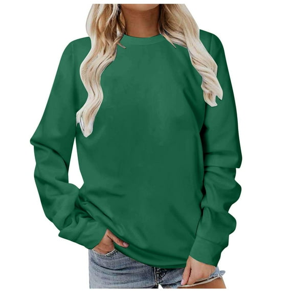 Yuannlog Womens Sweatshirts Autumn Solid Color Oversized Crewneck Long Sleeve Casual Pullovers Comfortable Soft Warm Tracksuits Shirts