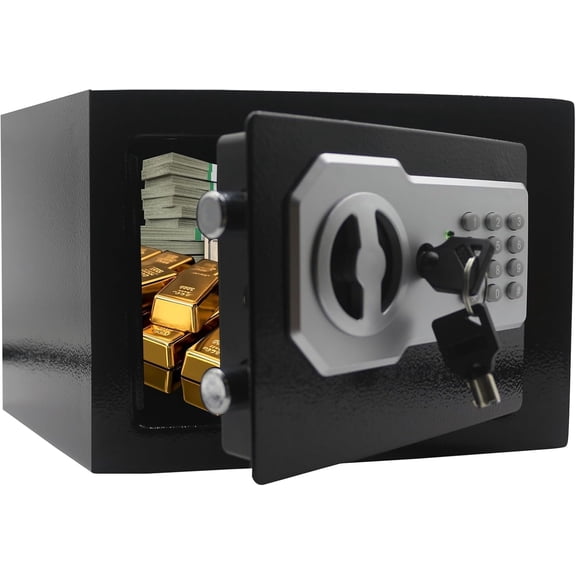 Yuanshi Technology Electronic Keyboard Safe Lock Box Steel Digital Deposit, Suitable for Home, Office, Hotel, Commercial Cash Jewelry Storage (Black, 0.2 Cubic Feet)