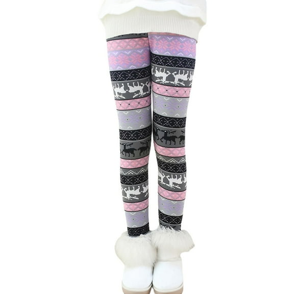 Yuanyu 2-12T Girl Leggings Footless Fleece Lined Warm Winter Leggings Skinny Tights Stretchy Printing Full Length Legging Pants