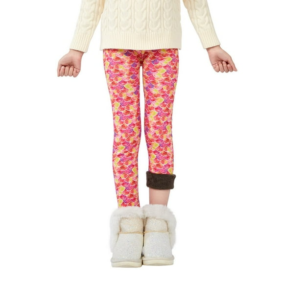 Yuanyu 3-13T Girls Footless Leggings Printing Warm Thick Fleece Lined Leggings