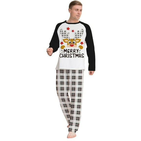Yuanyu Family Matching Christmas Pajamas Sets Dad Mom Kids Deer Printing Parent-child Fitted Cotton Soft Two-piece Pajamas Outfits