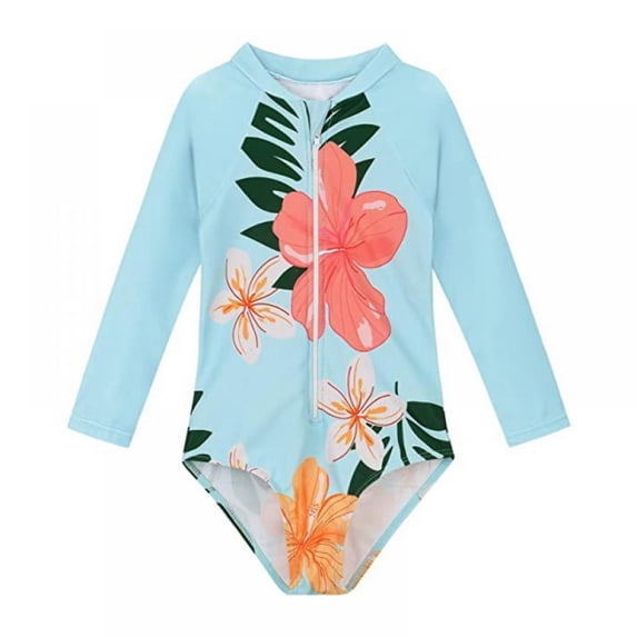 Yuanyu Kids Girl One Piece Bikini Swimsuits Bathing Suit Long Sleeve Rash Guard Zipper Front Swimwear Beach Sets