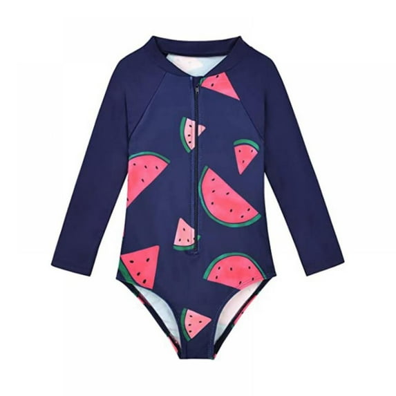 Yuanyu Kids Girl One Piece Bikini Swimsuits Bathing Suit Long Sleeve Rash Guard Zipper Front Swimwear Beach Sets