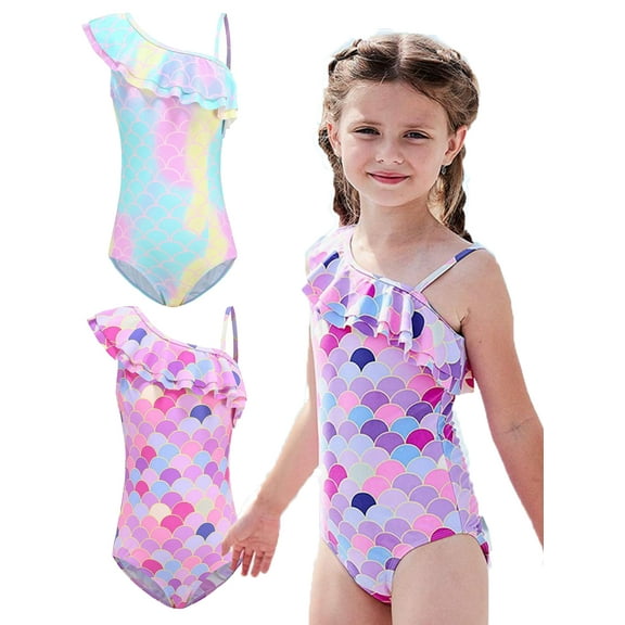 Yuanyu Kids Girl One Piece Swimsuits Romper Swimwear Ruffle Bathing Suit Beach Sets