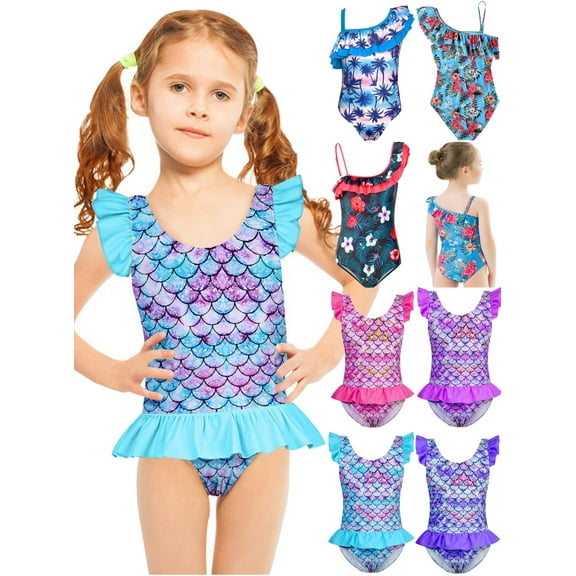 Yuanyu Kids Girls One Piece Swimsuits Ruffle Beach Bathing Suit 1-8 Years