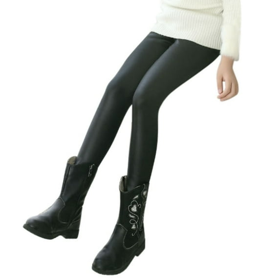 Yuanyu Toddler Girl Footless Fleece Leather Leggings Baby Warm Skinny Ankle-Length Legging Pants 2-12 Years