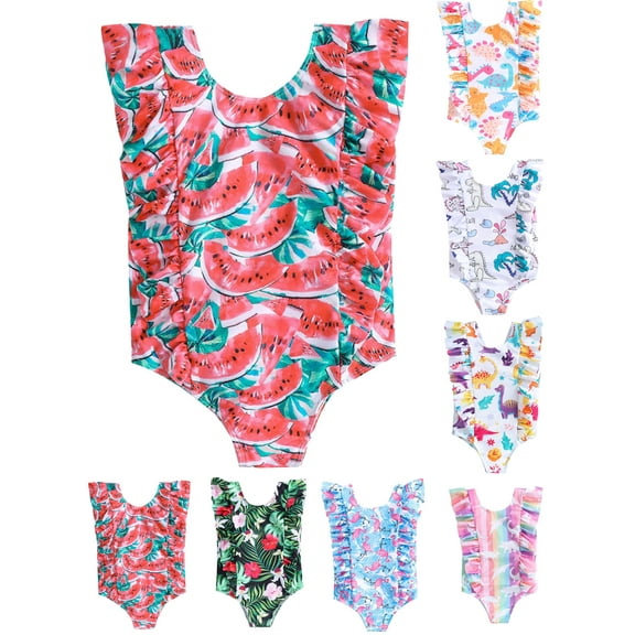 Yuanyu Toddler Girl Ruffle One Piece Swimsuits Infant Baby Bikini Summer Swimwear Bathing Suit 1-5 Years