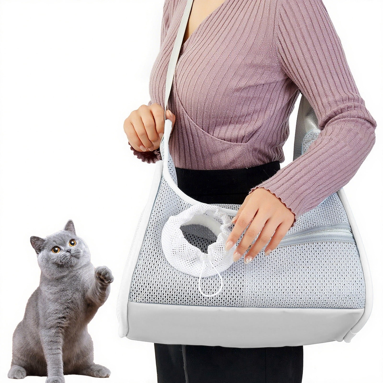Yuanzi Transparent Nylon Mesh Pet Carrier Bag | Foldable Crossbody ...