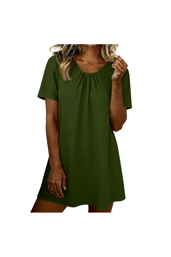 Nightgowns for Women Short Sleeve Scoop Neck Pleated Mini Sleep Dress Casual Tunic T-Shirt Dresses Soft Comfy Sleepshirts