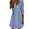 thumbnail image 1 of Yuaqua Shirt Dresses for Women Button down Long Sleeve Collared Curved Hem Striped Tunic Dress Knee Length Dress(Blue,Small), 1 of 5