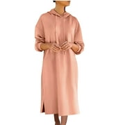 knee length dresses for ladies Women's Plus Size Tracie Hoodie Mini Dress - Heather Grey