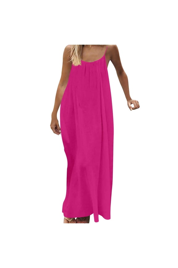 Women's Sleeveless Nightgowns Spaghetti Strap Scoop Neck Backless Pleated Maxi Sleep Dress Casual Beach Dress