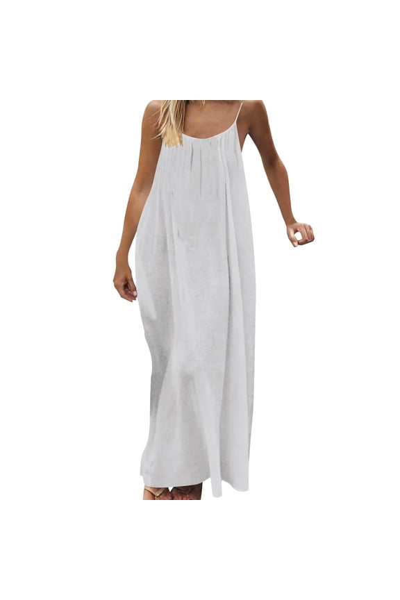 Women's Sleeveless Nightgowns Spaghetti Strap Scoop Neck Backless Pleated Maxi Sleep Dress Casual Beach Dress