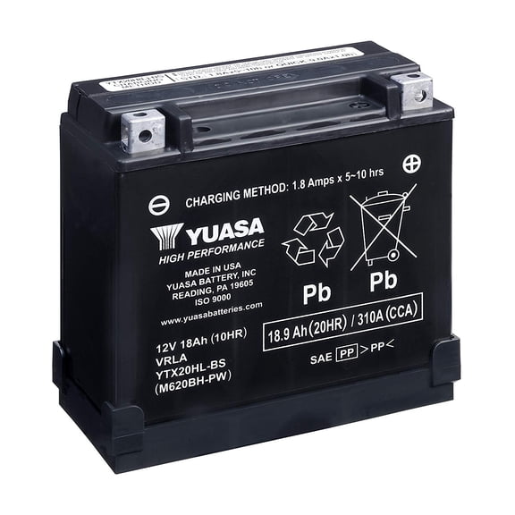 Yuasa VRLA 12V Vehicle Battery Group Size 20HL, 310 CCA Top Post for Motorcycle