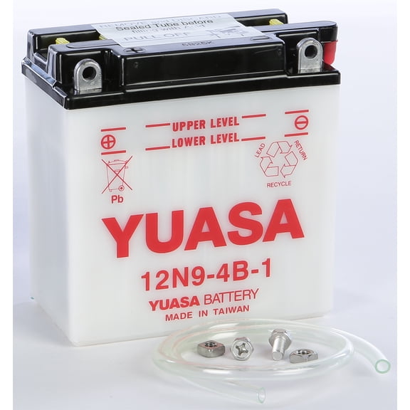 Yuasa Conventional 12V 9Ah Lead Acid Battery, 12N9-4B-1, 85 CCA, for Motorcycles & Powersports (YUAM2290B)