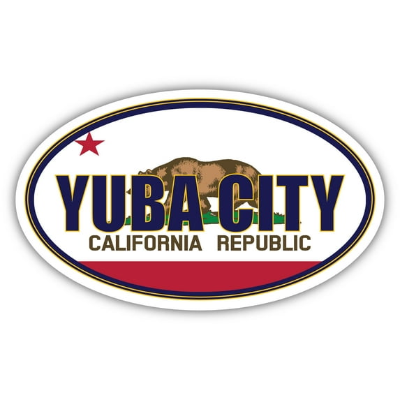 Yuba City City California State Flag | CA Flag Sutter County Oval State Colors Bumper Sticker Car Decal 3x5 inches