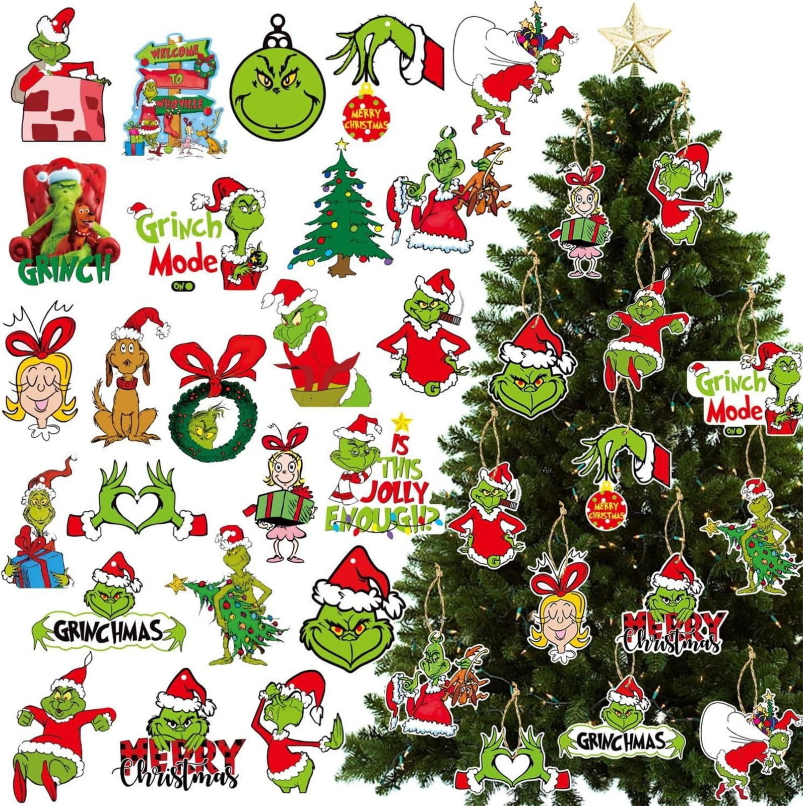 Yubatuo 24Pcs The Grinch Christmas Tree Decorations Ginch Christmas ...